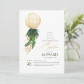 Goud en groene palmbladeren ballon doop kaart (Staand voorkant)