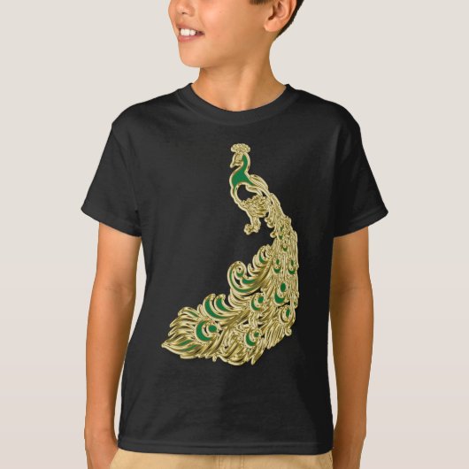 Goud en groene pauw helder t-shirt (Voorkant)
