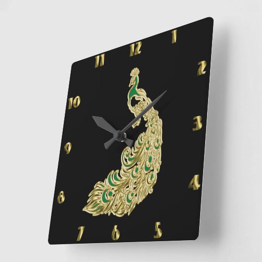 Goud en groene pauw helder vierkante klok (Hoek)