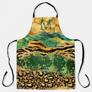 Goud en groene safari dierprint agaat schort