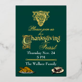 Goud en groene Thanksgiving Folie Uitnodiging (Voorkant)