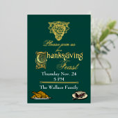 Goud en groene Thanksgiving Folie Uitnodiging (Staand Voorkant)