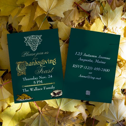 Goud en groene Thanksgiving Folie Uitnodiging