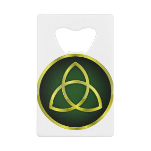 goud en groene triquetra creditkaart flessenopener