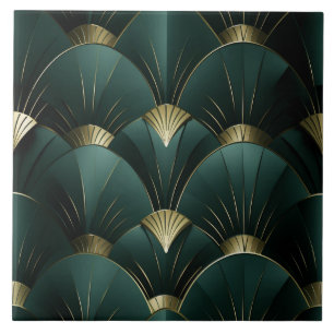Goud en Groene Ventilator, Art Deco, Metallic Stij Tegeltje