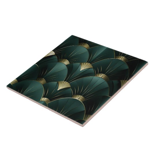 Goud en Groene Ventilator, Art Deco, Metallic Stij Tegeltje (Zijkant)