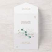 Goud en groene Waterverf Botanische bruiloft All In One Uitnodiging (Buitenkant)