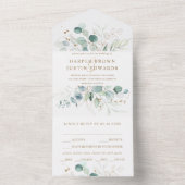 Goud en groene Waterverf Botanische bruiloft All In One Uitnodiging (Binnen)