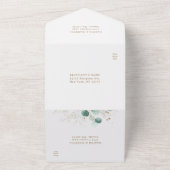 Goud en groene Waterverf Botanische bruiloft All In One Uitnodiging (Buitenkant)