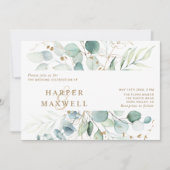 Goud en groene Waterverf Botanische bruiloft Kaart (Voorkant)
