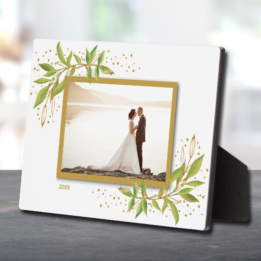 Goud en groene Waterverf Foliage Foto Easel Fotoplaat