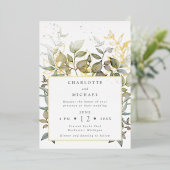 Goud en groene waterverf verlaat bruiloft folie uitnodiging (Staand Voorkant)