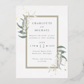 Goud en groene waterverf verlaat folie in v folie uitnodiging (Voorkant)