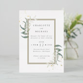 Goud en groene waterverf verlaat folie in v folie uitnodiging (Staand Voorkant)