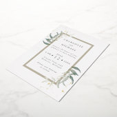 Goud en groene waterverf verlaat folie in v folie uitnodiging (Gedraaid)
