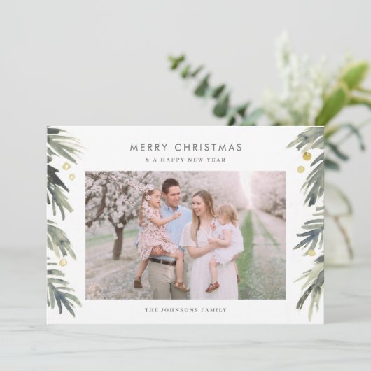 Goud en groene Waterverf Winterolie Feestdagenkaart (Staand voorkant)