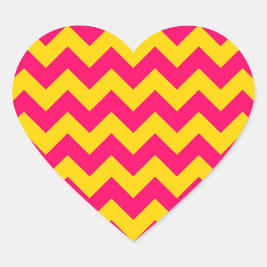 Goud en helder roze zigzag hart sticker (Voorkant)