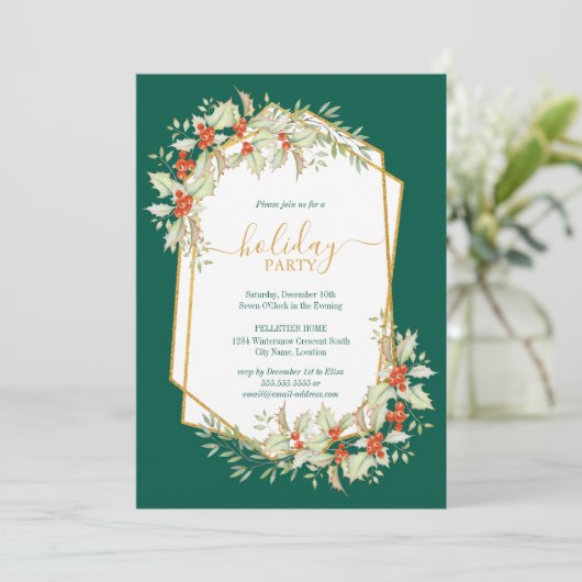 Goud en Holly | Geometrische feestdag Kaart (Staand voorkant)