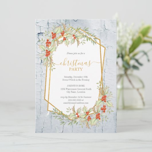 Goud en Holly | Geometrische feestdagen Kaart (Staand voorkant)