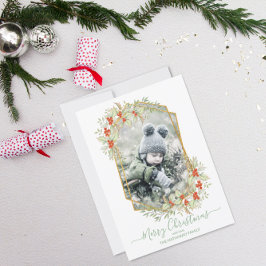 Goud en Holly | Geometrische foto-Lijst Feestdagenkaart