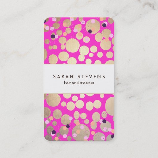 Goud en Hot Roze Confetti Beauty Salon Visitekaartje (Voorkant)