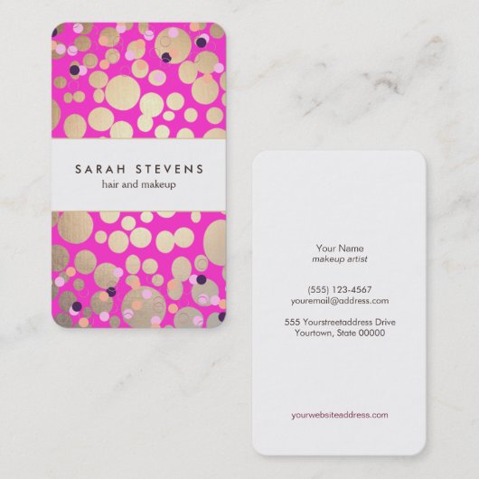 Goud en Hot Roze Confetti Beauty Salon Visitekaartje (Voorkant / Achterkant)