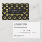 Goud en houtskool Paw Print Patroon | Dog Walker Visitekaartje (Voorkant / Achterkant)