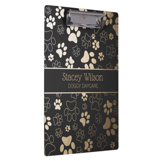 Goud en houtskool paw print patroon klembord (Rechts)