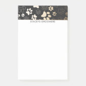 Goud en houtskool paw print patroon post-it® notes (Voorkant)