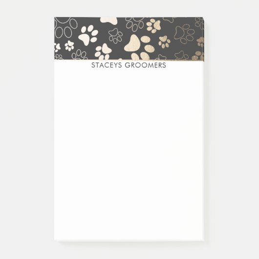 Goud en houtskool paw print patroon post-it® notes (Voorkant)