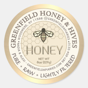Goud en Ivoor Honing Label met Honingraat en Bijen