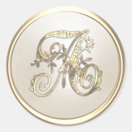 Goud en ivoor sierlijke monogram A Ronde Sticker
