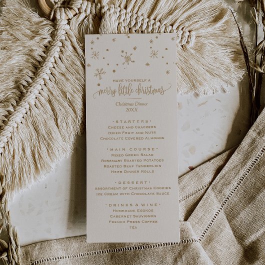 Goud en Ivoor Sneeuwvlok Kerstdiner Menu