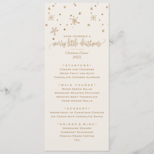 Goud en Ivoor Sneeuwvlok Kerstdiner Menu (Voorkant)