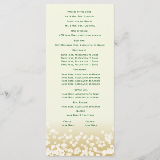 Goud en Ivoor Twinkle Lights Programmakaart (Achterkant)