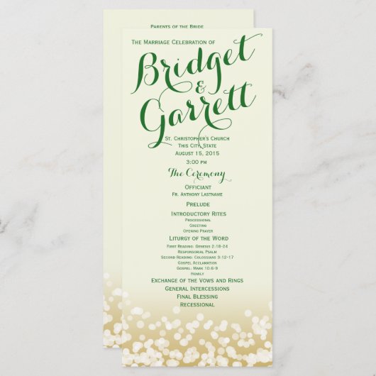 Goud en Ivoor Twinkle Lights Programmakaart (Voorkant / Achterkant)