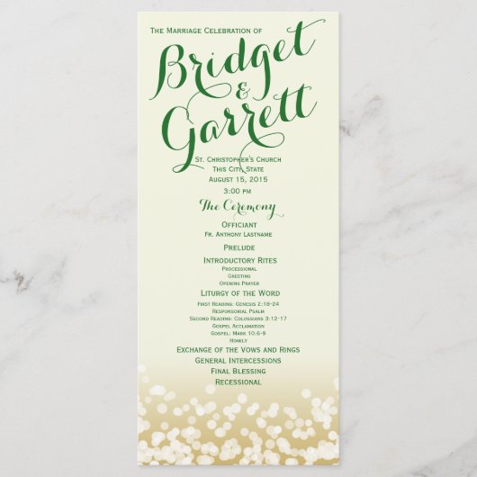 Goud en Ivoor Twinkle Lights Programmakaart (Voorkant)