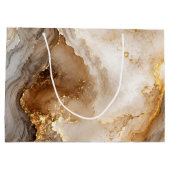 Goud en ivoorwit marmeren abstract groot cadeauzakje (Achterkant)