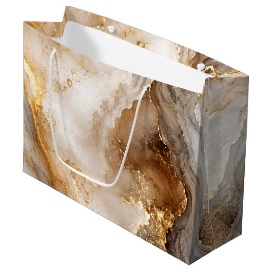 Goud en ivoorwit marmeren abstract groot cadeauzakje (Voorkant Gekanteld)