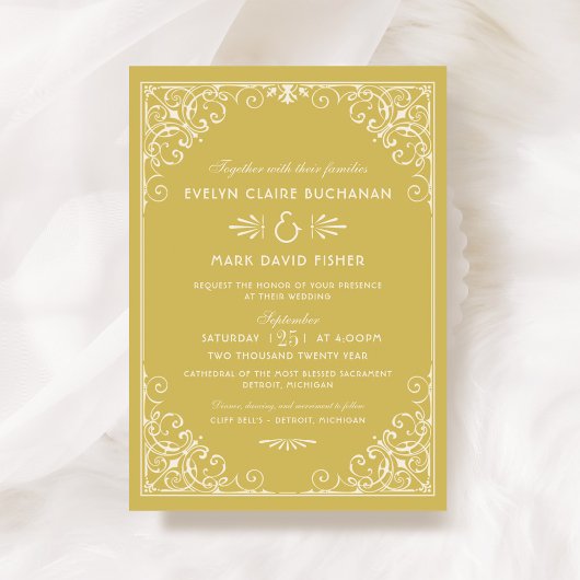 goud en ivoren kunst Deco Wedding Kaart