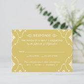goud en ivoren kunst Deco Wedding RSVP Kaartje (Staand voorkant)