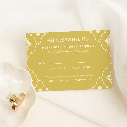 goud en ivoren kunst Deco Wedding RSVP Kaartje