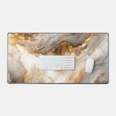 Goud en Ivoren Witte Marmeren Abstract Bureaumat (Keyboard & Muis)