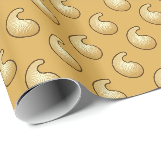 Goud en karamelbruine paisley cadeaupapier (Rol Hoek)