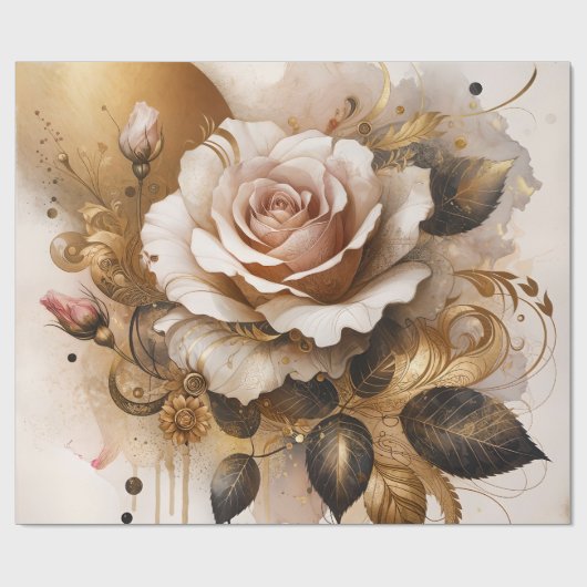 Goud en Kasjmier Roos Cadeaupapier (Vlak)