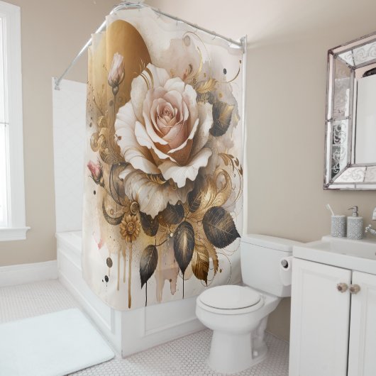 Goud en kasjmier Roos Douchegordijn (In situ)