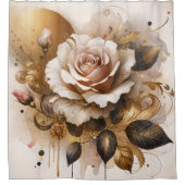 Goud en kasjmier Roos Douchegordijn (Voorkant)