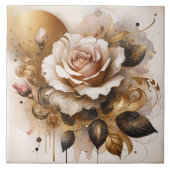 Goud en kasjmier Roos Tegeltje (Voorkant)