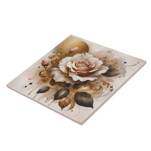 Goud en kasjmier Roos Tegeltje (Zijkant)