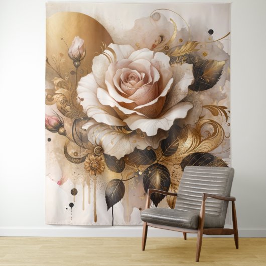 Goud en kasjmier Roos Wandkleed (In situ)